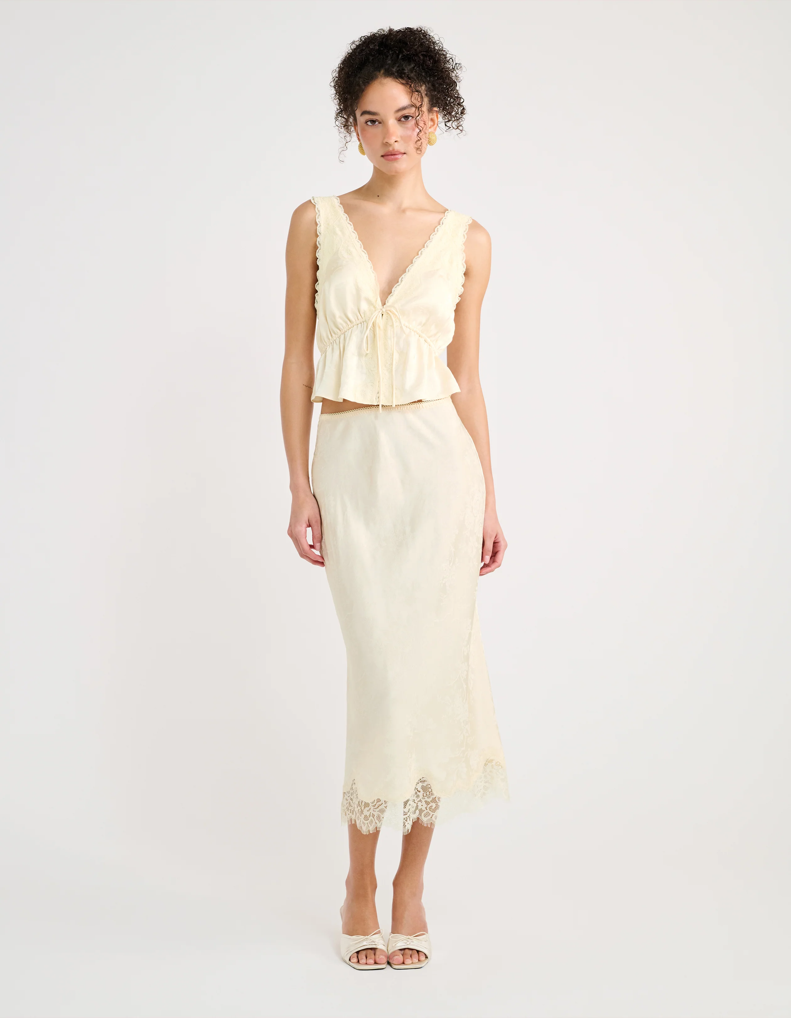 Lady Lace Midi Skirt | Ivory Jacquard