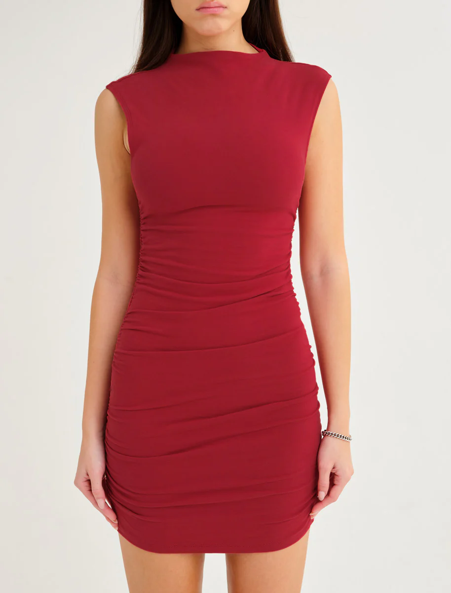 Minimalist Mini Dress | Maroon - Image 3