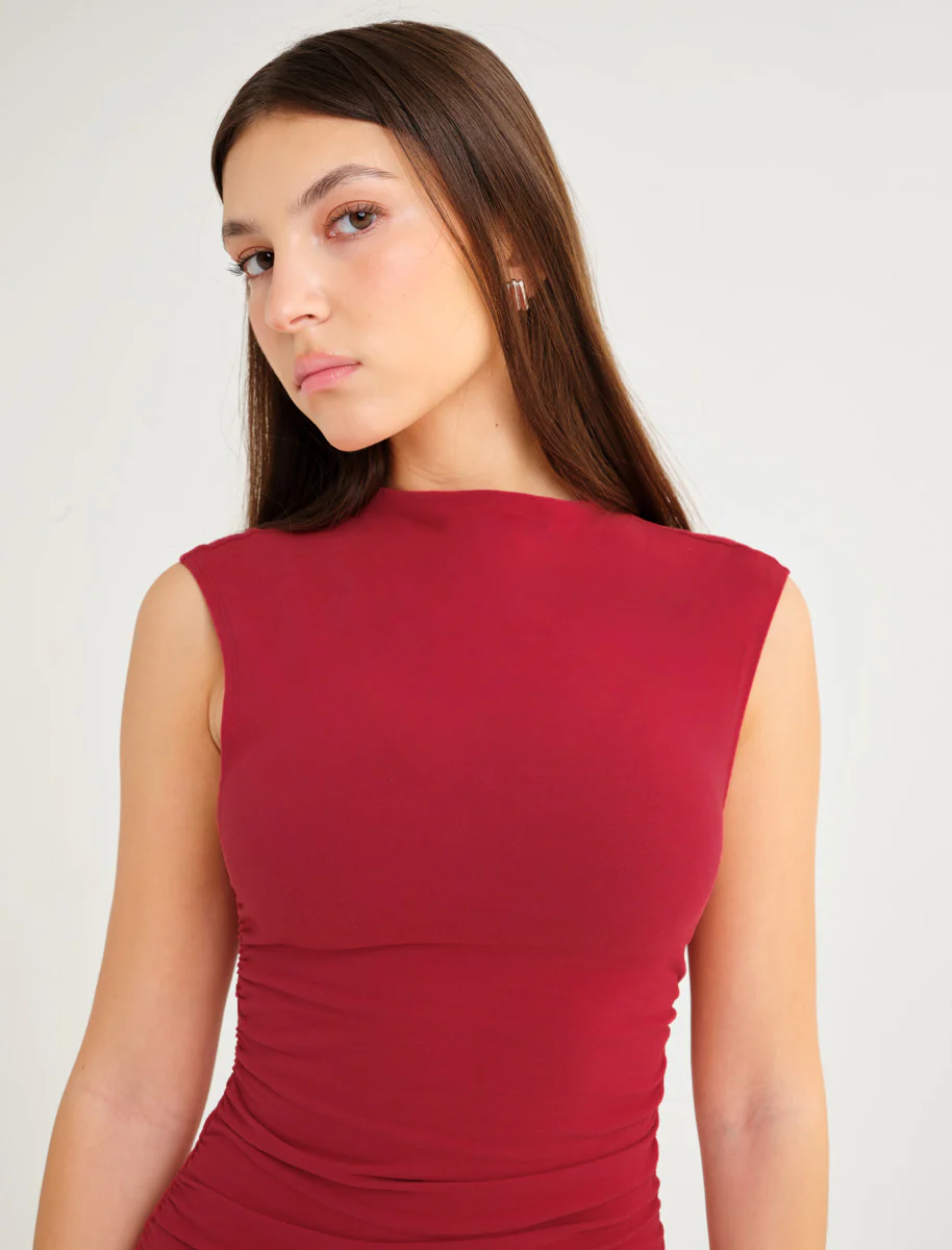 Minimalist Mini Dress | Maroon - Image 4